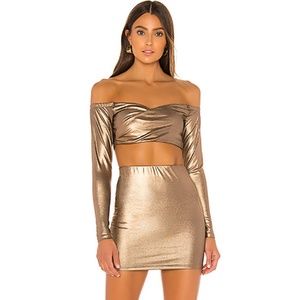 NWT Revolve X Ira Off Shoulder Mini Skirt Set  Gold XL